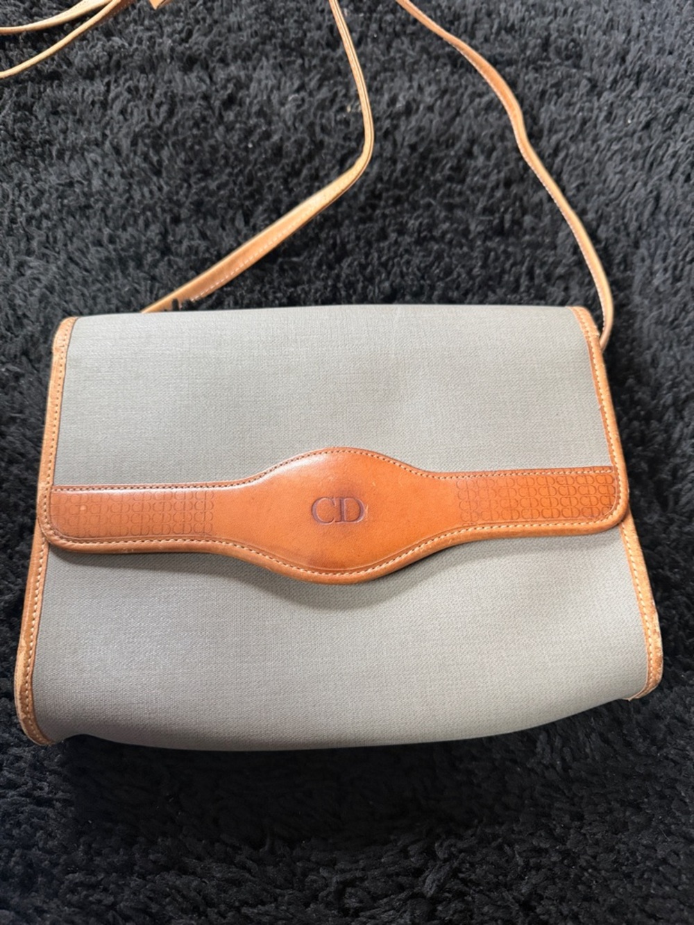 Dior Taupe Canvas Crossbody with Tan Leather Trim